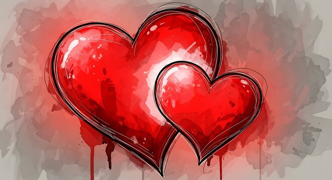 Two Red Hearts with Romantic Art. (1)