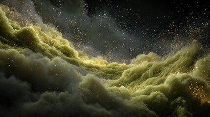 Obraz premium Abstract yellow green clouds with gold particles