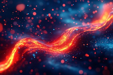 Abstract digital art shows a flowing stream of red and blue light.