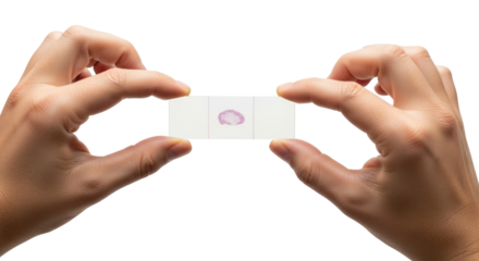 revealing lifes microscopic secrets a hand holds a vital tissue sample slide, isolated on transparent background