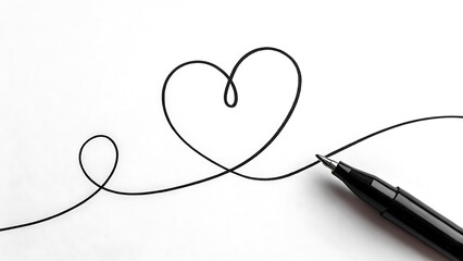 Simple black ink line drawing of a heart shape on a white background with a pen