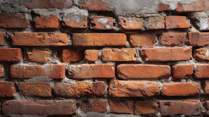 Naklejka premium Textured brick wall with rustic appearance, showcasing various shades of red and orange. surface displays imperfections and weathering, adding character to structure