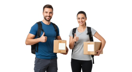 Friendly Delivery Duo with Backpacks and Packages