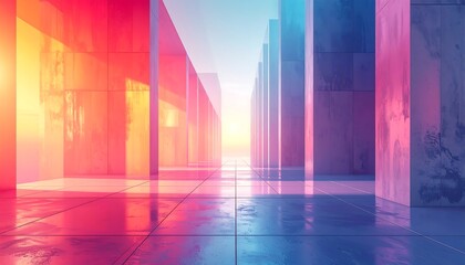 Colorful, futuristic, empty corridor