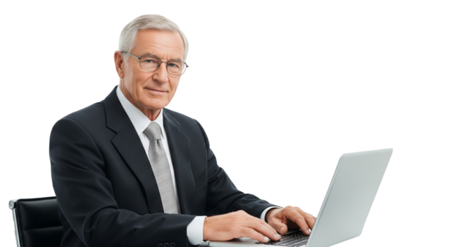 Older Business Professional Using Laptop  