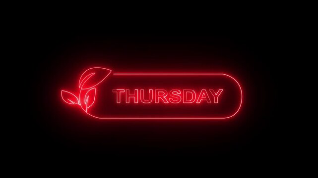 Glowing neon lines Thursday text animation on black background. Neon Thursday neon sign animation. Ideal for Weekday Calendar Icons, i Phone Themes and Digital Graphics. 4k video animation.