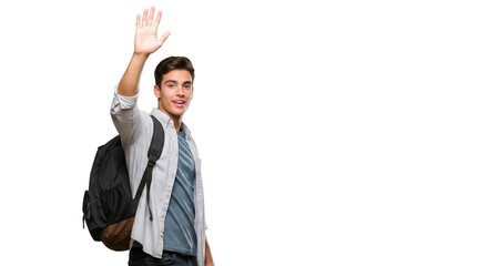 Person Waving with Backpack