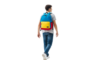 Person Wearing Colorful Backpack – Casual Fashion and Travel Style on White Background