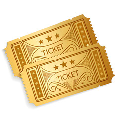 two designed retro golden tickets close up top view