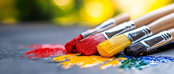 Fototapeta premium Paintbrushes with colorful paint strokes.