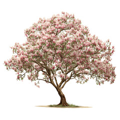 Obraz premium A serene magnolia tree blossoms in full glory, displaying delicate pink petals