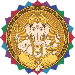 Vibrant Illustration of Lord Ganesha, Hindu Deity