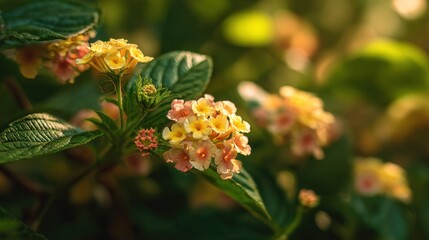 Closeup yellow peach flowers in sunlight