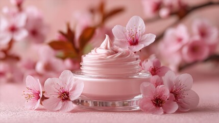 Pink cream with cherry blossoms