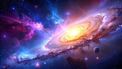 Colorful galaxy swirling with nebulae