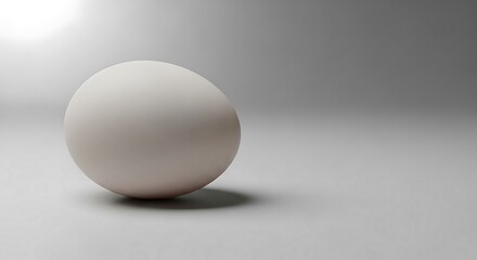 The subtle surface of a single, raw egg on a light gray background.