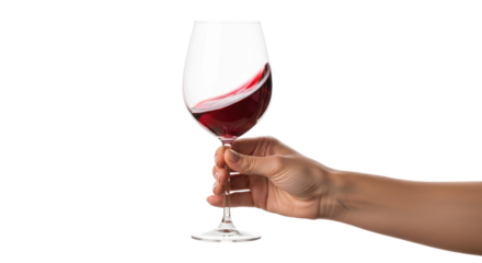 womans hand elevates glass of red wine elegance, sophistication, and taste, isolated on transparent background