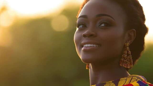 A smiling woman with a radiant expression, suitable for use in advertising, marketing, or social media