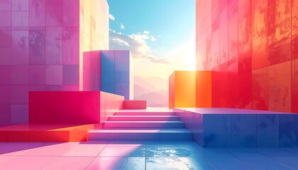 Colorful geometric cityscape