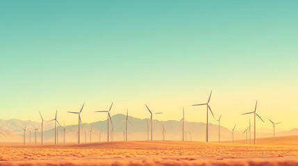 Desert Windbreak Belt with Wind Turbines