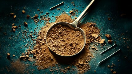 Ground Mineral Sample in Scoop with Nails