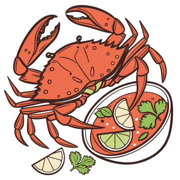 Singapore Chili Crab Vector Illustration. Perfect for: Singapore cuisine, seafood branding, Asian food festival