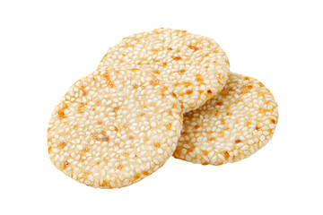 three delicious sesame seed biscuits isolated on white background