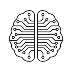 AI digital brain icon. Line art symbol of a neural network circuit, representing artificial intelligence, machine learning, and modern technology.
