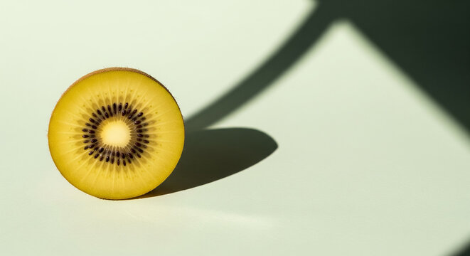 Golden Kiwi Half Casting Strong Shadow on Surface