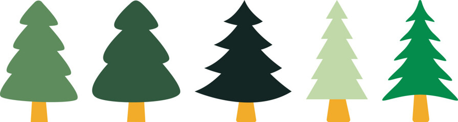 Christmas tree collection set. Hand drawn pine trees collection isolated on white background. Suitable for print, poster, decoration and card. Vector