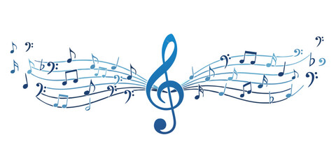 Blue clef music notes key musical border illustration divider clipart, vector stock illustration. © Achmad Sukriyadi