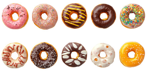Assortment of Ten Decorated Donuts blur 45c0 isolated on a transparent background