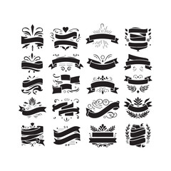 Retro Empty Ribbon Design Pack – Vintage Scrolls and Banners Illustration