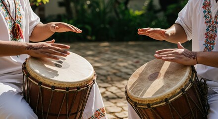 Two People Playing Djembe Drums