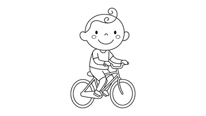 Boy riding bicycle outline vector illustration for kids coloring page and learning materials design 100