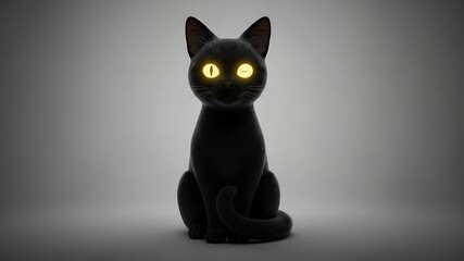 Elegant Black Cat with Bright Yellow Eyes Sitting in a Minimalist Studio Setting, Creating an Artistic and Mysterious Atmosphere for Holiday, Halloween, or Animal-Themed Marketing Campaigns