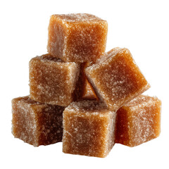 Delicious brown sugar cubes sweet treat dessert food confectionery stack isolated on transparent background