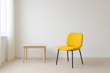 Fototapeta premium Minimalist Interior with Vibrant Yellow Chair and White Wall