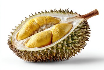 Obraz premium Durian half, spiky shell, yellow flesh