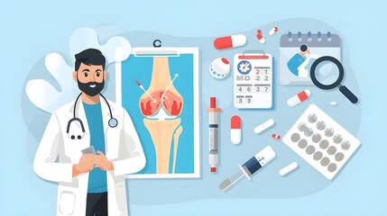 Doctors research human bones. Joint knee part pain. Human anatomy health care medical concept. World arthritis day in October, Osteoporosis banner. Orthopedics doctor. For landing page, banner