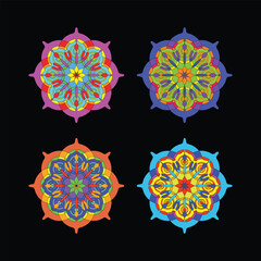 Vibrant Geometric Mandala Pattern with Symmetrical Shapes in Pink, Blue Brown, and Cyan ? Ideal for Decorative Elements and Visual Identity