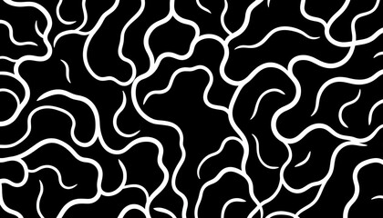 Abstract organic white lines on black background modern seamless pattern for design
