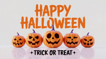 Spooky pumpkins gleefully announce Happy Halloween and Trick or Treat with festive orange lettering