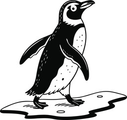 Fototapeta premium Cartoon Penguin Silhouette Vector, Cute Black Penguin Illustration, Minimal Wildlife Penguin vector, Funny Arctic Bird Outline