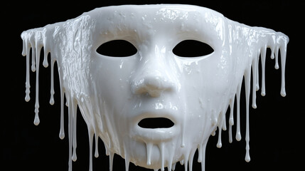 Naklejka premium Melting white mask drips with liquid paint symbolizing transformation identity or a surreal concept
