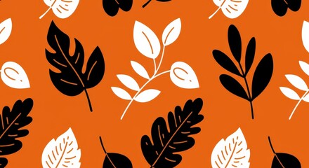 Orange Autumn Leaves Seamless Pattern
