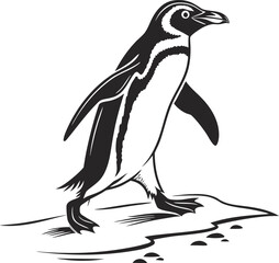 Obraz premium Cartoon Penguin Silhouette Vector, Cute Black Penguin Illustration, Minimal Wildlife Penguin vector, Funny Arctic Bird Outline
