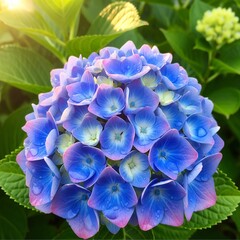 blue hydrangea flower in garden