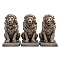 Bronze sitting lion sculptures from the collection highlighting intricate craftsmanship and design, Bronze Sitting Lions 3d Sculpture isolated on transparent background