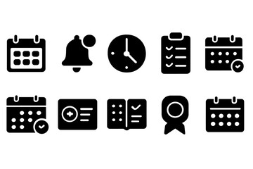 Calendar and time management solid icon set: scheduling and planning icons
